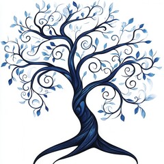 Poster - Swirling Branches Tree Art, a vibrant digital illustration featuring an artistic tree design with intricate, flowing branches on a transparent background