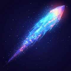 Poster - Glowing comet with sharp trails in low poly style, vibrant colors, transparent background, ideal for digital art and design projects
