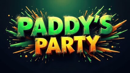 Wall Mural - Festive Paddy s Party Text Design 3D Render Irish Celebration Green Orange Burst