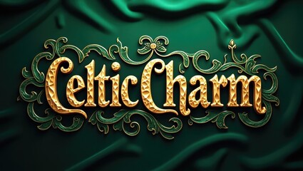 Sticker - Elegant Celtic Charm Gold Lettering Design Green Background Luxurious Typography