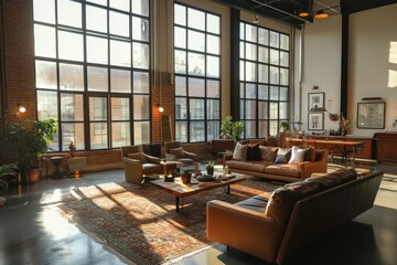 Wall Mural - Modern living room interior with skyline view in New York City skyscraper