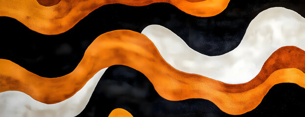 Poster - Abstract orange, black, white waves