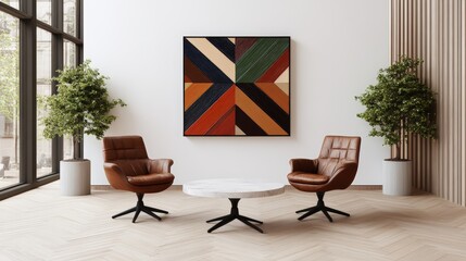 Poster - Abstract painting in modern style displayed on a white wall in a contemporary interior setting
