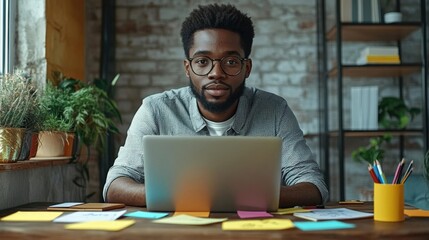 Poster - Focused Man Working On Laptop In Modern Office