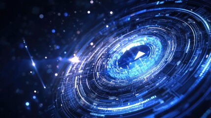 Poster - Futuristic Blue Interface Rotating Glowing Dark Background