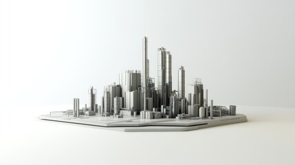 Poster - Futuristic city model, studio shot, white background, urban planning concept