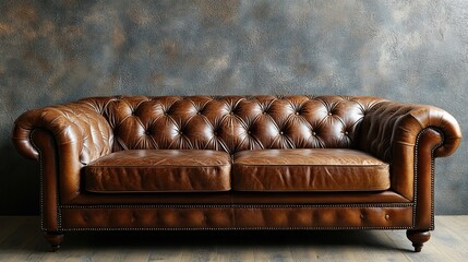 a clean, bright interior with a front-view mock-up of a classic leather sofa, wall backdrop, and nat