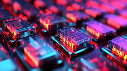 Aufkleber - Futuristic data chips glow, server rack background