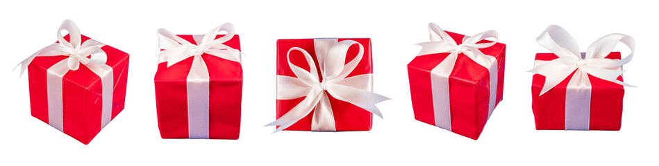 Poster - set of red gift box with white ribbon bow