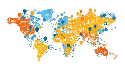 Poster - global network connections, world map, business strategy, data visualization