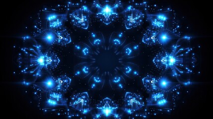 Aufkleber - Glowing Blue Mandala, Dark Background, Digital Art, Website Decor