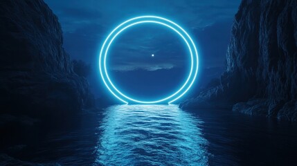 Aufkleber - Glowing circle portal, night, mountains, water, fantasy