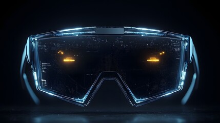 Poster - Transparent virtual reality glasses showcasing advanced futuristic technology and glowing luminous visualizations  Digital interface heads up display device with modern