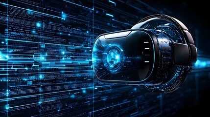 Poster - sleek and advanced vr headset concept seamlessly integrated into a dynamic futuristic digital grid b