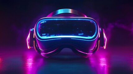 Poster - closeup of a sleek and futuristic virtual reality headset featuring neon like technology effects vib