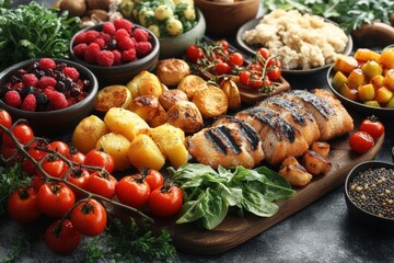 Wall Mural - Grilled Chicken With Roasted Vegetables And Berries