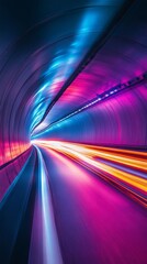 Aufkleber - futuristic tunnel with neon lights and motion blur, digital art concept