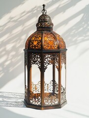 Wall Mural - A fancy lantern with intricate brass metalwork, featuring an ethnic design and a vintage appearance.