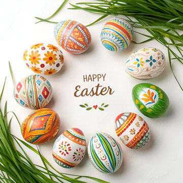 Easter greeting card with colorful eggs illustration