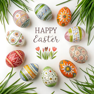 Easter greeting card with colorful eggs illustration