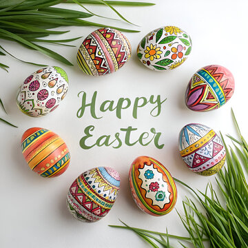 Easter greeting card with colorful eggs illustration