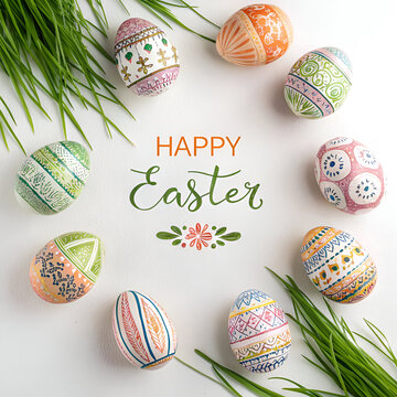 Easter greeting card with colorful eggs illustration