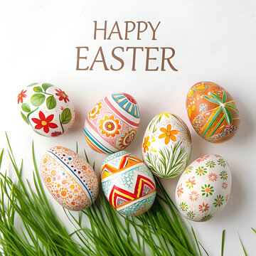 Easter greeting card with colorful eggs illustration