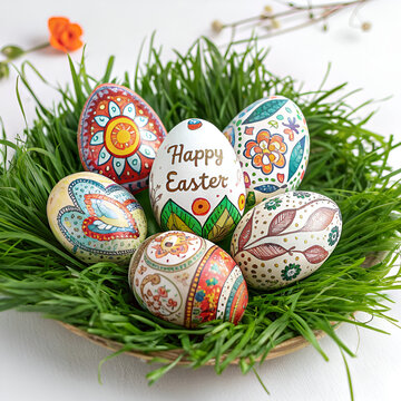 Easter greeting card with colorful eggs illustration