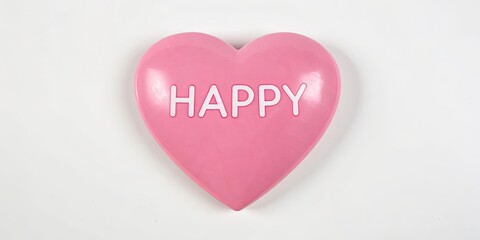 Poster - A pink heart with the word happy written on it