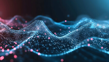 Aufkleber - Abstract digital background with glowing blue and pink lines