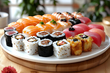 Poster - Assortment Of Sushi On White Plate