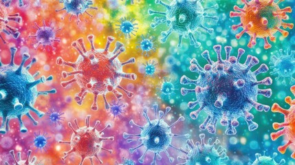 Poster - A colorful array of infectious disease cells, featuring spiral bacteria, rod-shaped bacilli, and viruses.