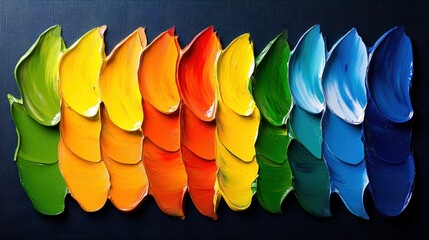 Poster - Group of paint brushes and colorful abstract oil on canvas artwork on display with artistic background