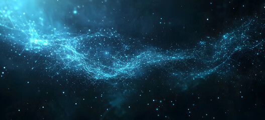 Poster - Abstract background with blue digital technology waves and polygonal lines on a dark black background