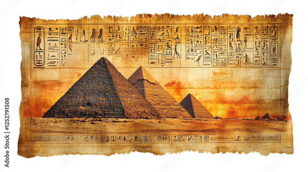 Ancient Egypt papyrus part with pyramid silhouette cartoon vector ...