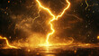 © Sahraya - Lightning effect, thunderstorm, gold or yellow electric thunderbolt storm strikes. Isolated powerful electrical discharge, bolt, impact, crack, magical energy flash, Realistic 3d vector illustration