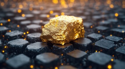 Poster - Gold ore discovery in a mine surrounded by stone and rock formations with high fidelity detail
