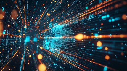 Poster - Dynamic Digital Data Flow Virtual Space Abstract Visualization High-Tech Environment Close-Up View Innovation Concept