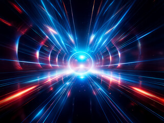 Poster - Intense blue light streaks radiate from a central dark ring, suggesting speed and cosmic energy.  The image evokes a sense of movement and vastness.