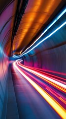 Poster - Vibrant light trails in tunnel, futuristic speed concept