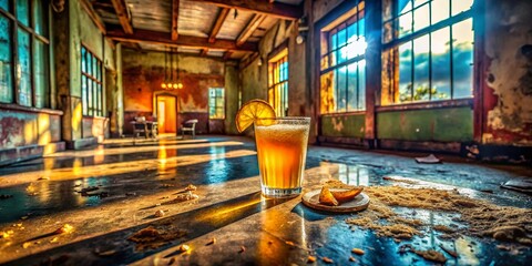 Wall Mural - Abandoned Bar Cocktail - Orange Slice Garnish, Urban Exploration Photography