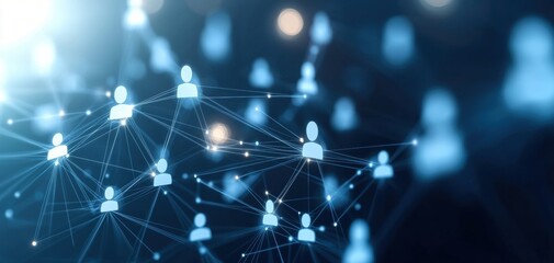 Poster - A digital representation of a network connecting various user icons, symbolizing social connections or online interactions.
