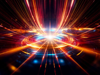 Poster - Glowing blue and gold rings ripple across a dark, reflective surface, creating a mesmerizing, abstract energy field.  Sparkling particles add depth and dynamism.