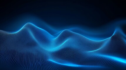Poster - Abstract digital blue wave with glowing dots on dark background, futuristic technology concept
