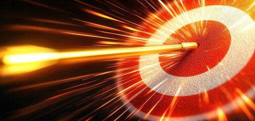 Poster - A dart strikes a bullseye, surrounded by dynamic sparks, symbolizing precision and achievement in a vibrant, action-filled scene.