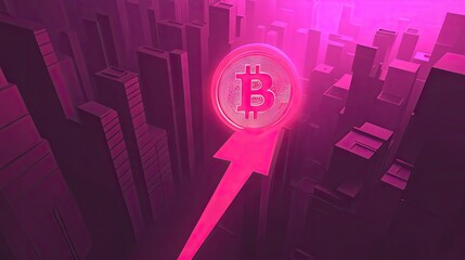 Poster - A glowing Bitcoin resting on top of an upward-moving stock market arrow, symbolizing financial growth.