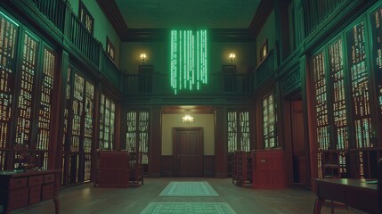Poster - A high-tech AI database infused with glowing binary code versus an old-fashioned study room.
