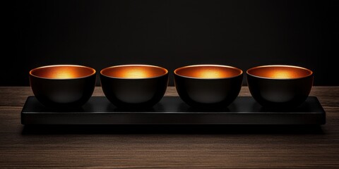 Poster - Elegant black and gold bowls arrangement modern minimalist setting decorative art studio environment close-up view contemporary design