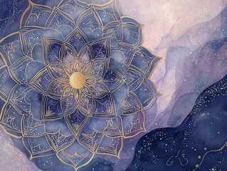 Poster - Artistic mandala design abstract background digital artwork creative environment top-down view spiritual concept