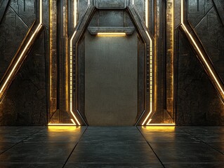 Poster - Futuristic doorway reveal sci-fi setting digital art minimalist environment angular viewpoint
